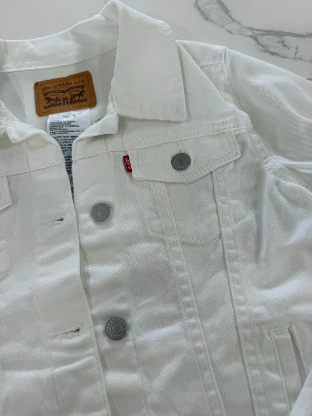 Levi's Girls White Denim Trucker Jacket Size L (12/13) Jean Coat Button Up